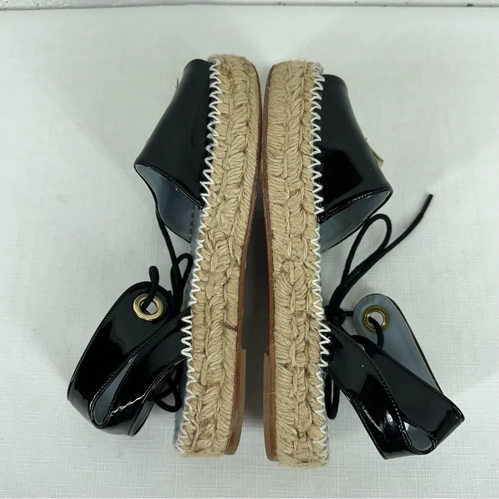Chiara Ferragni Women's Size 37 Winking Black Patent Leather Platform Espadrille